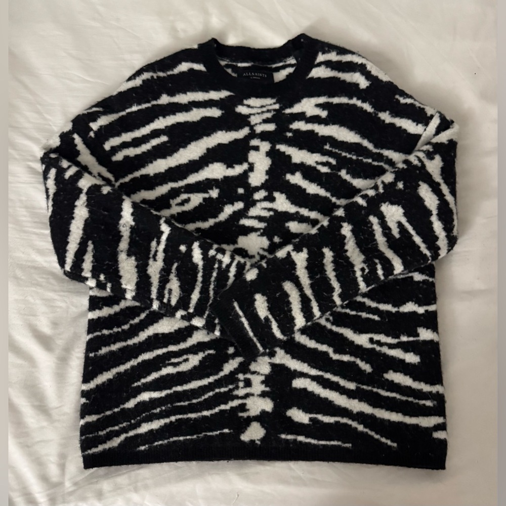 All Saints Monochrome Zebra Crewneck Sweater